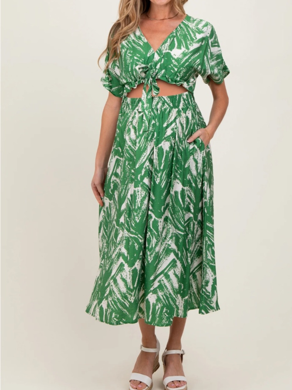 Dress Day Green Tropical Cutout Maxi Dress Large Palm Springs Resort